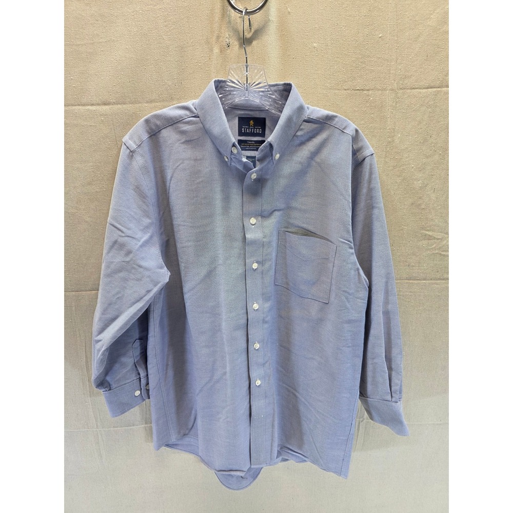 Stafford Travel Mens Blue Wrinkle Free Oxford Button Down Shirt 15.5 32-33 2075